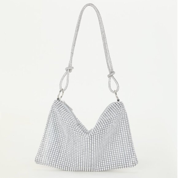 Rhinestone Bag With Zipper Silver - Picture 1 of 6